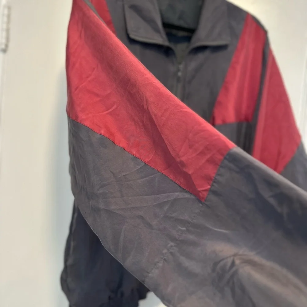 VTG 90s Personal Choice Silk windbreaker jacket grey maroon colorblock jacket